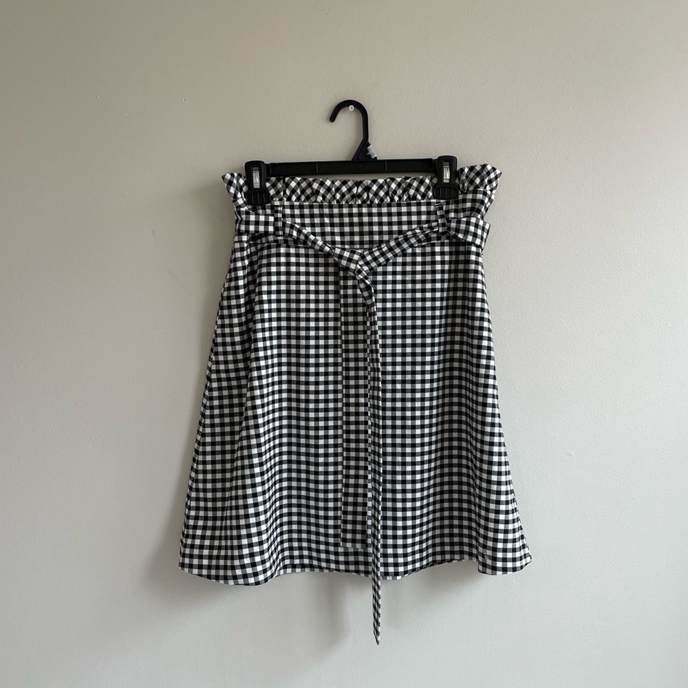 CYNTHIA ROWLEY BLACK WHITE GINGHAM PAPER BAG SKIRT TIE BELT POCKETS PLAID - Picture 3 of 10